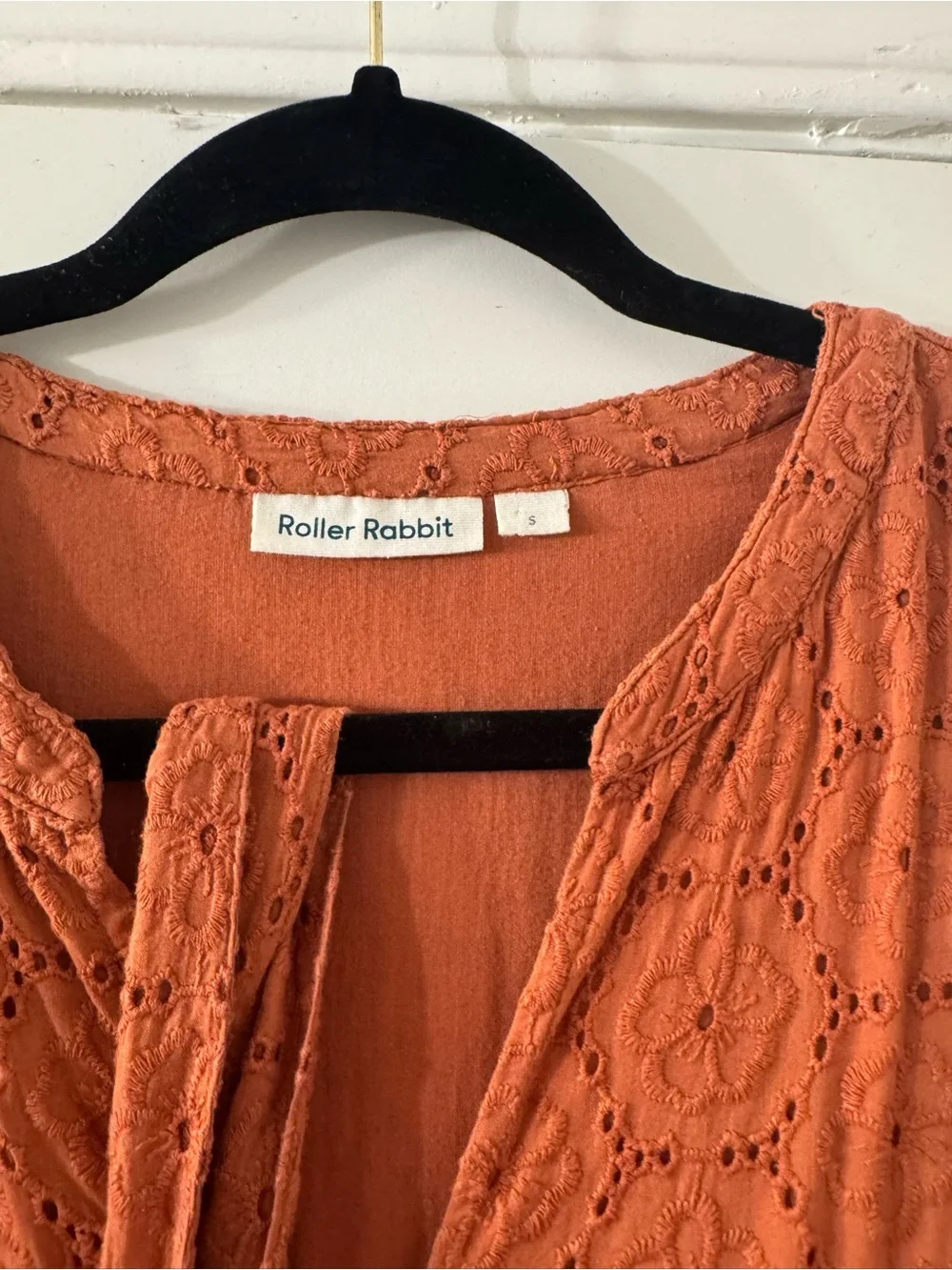 Roller Rabbit Rust Eyelet Tiered Midi Dress